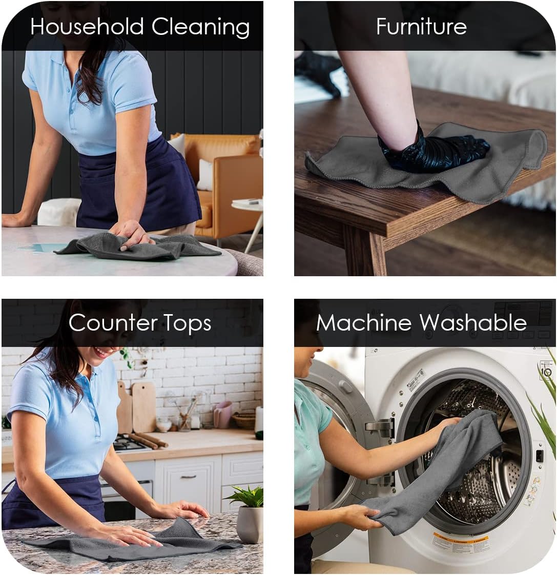 Avalon Towels Microfiber Cleaning Cloths (Value Pack of 36) Size 16" x 16", Highly Absorbent Cleaning Rags, Lint Free Cleaning Towels, Reusable and Washable, Microfiber Towels for Cars (Grey)