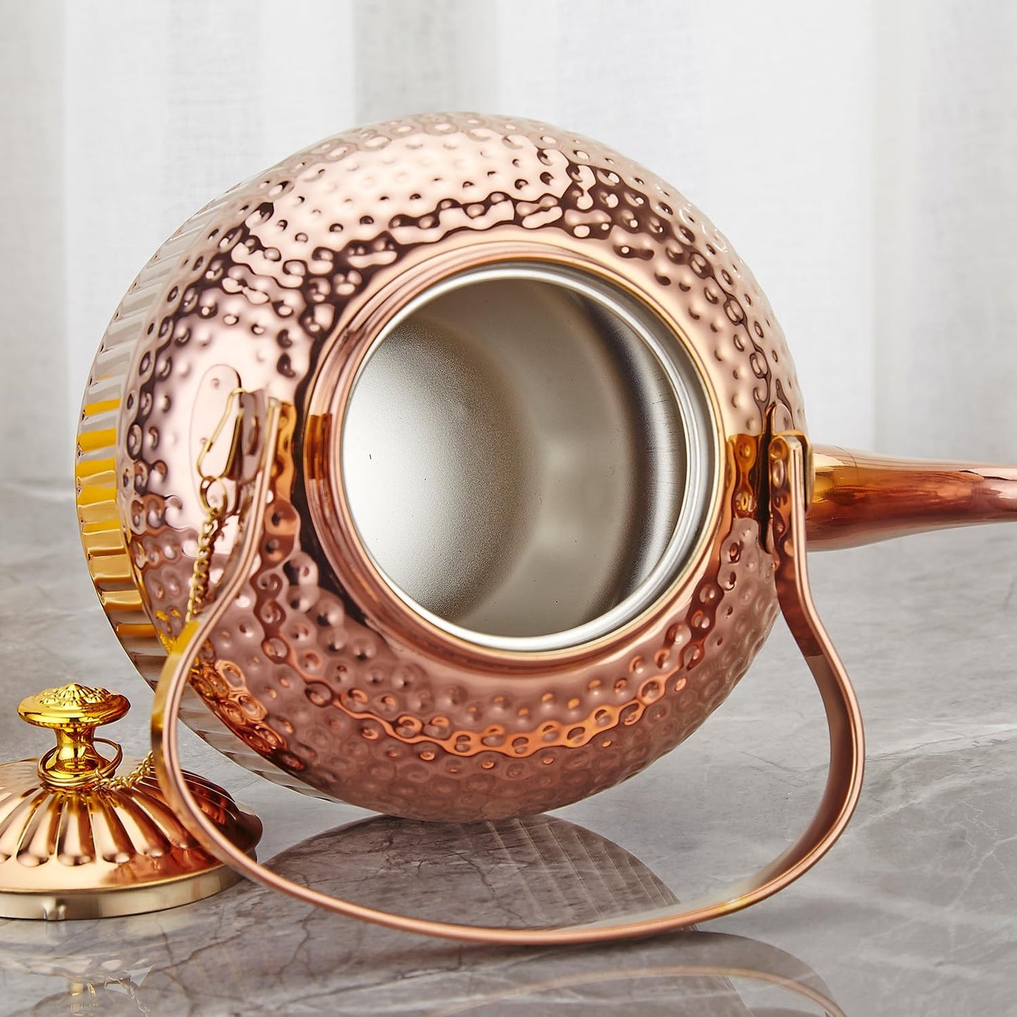 SANQIAHOME Antique 1.5L (50Oz) Stainless Steel Teapot with Infuser copper