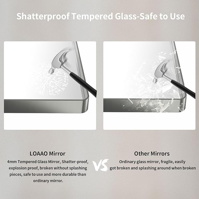 LOAAO 55X30 Inch Brushed Nickel Bathroom Mirror, Rounded Rectangle Silver Metal - Image 7