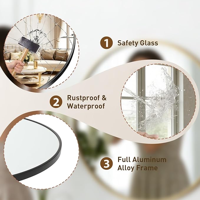 NEWBULIG 20 Inch Round Wall Mirror, Bathroom Mirror - Image 4