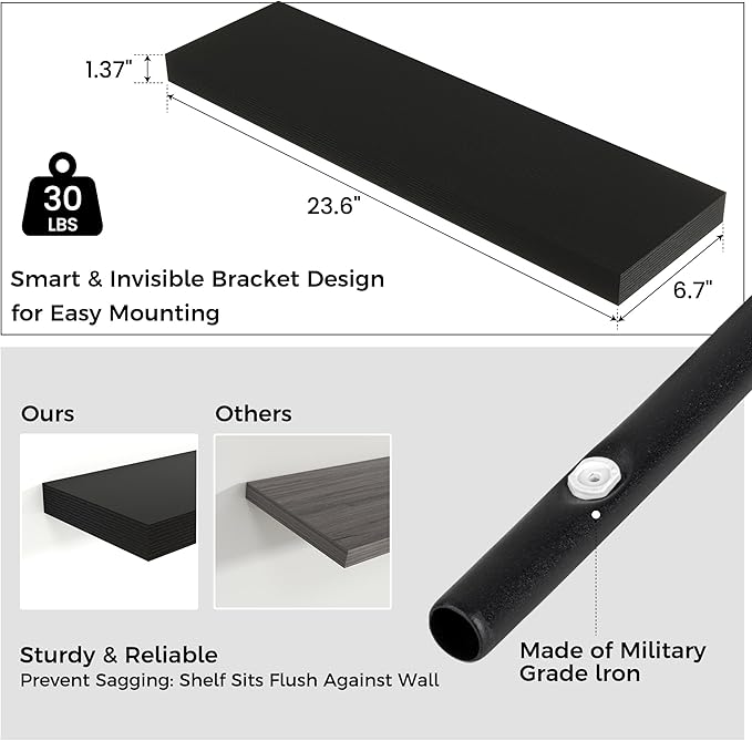 Venusmiles Floating Shelves for Wall 24 inch Long, Engineered Wood Wall Shelves - Image 3