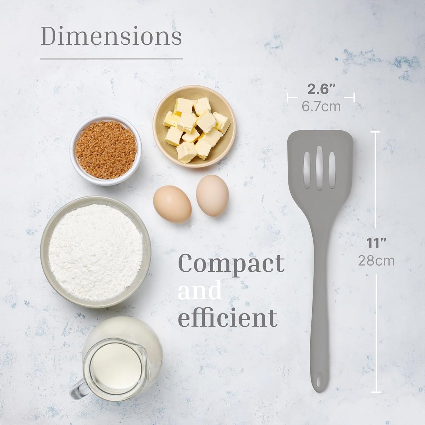 Silicone Slotted Turner Set – 2-Piece Set of Turner Spatulas for Eggs and Pancakes – Kitchen Tools and Accessories with Comfortable Handles, Heat-Resistant Utensils for Cooking & Baking – Grey