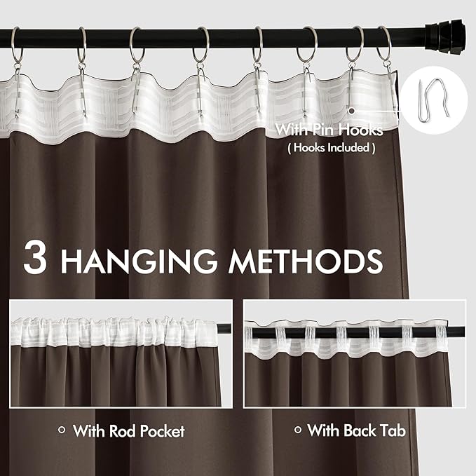MIULEE Chocolate Brown Back Tab Blackout Curtains 72 Inches Long 2 Panels Set - Image 3