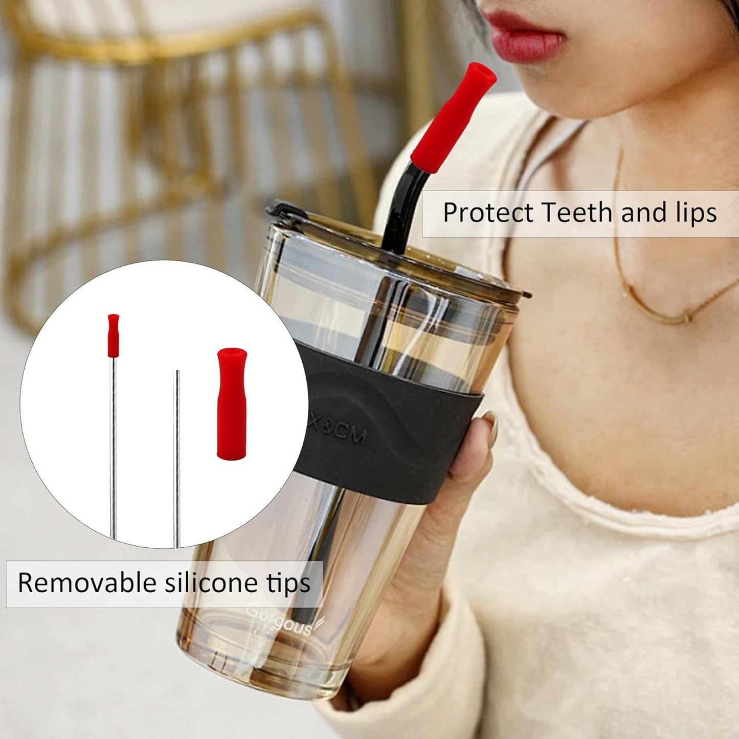 pson 8Pcs Silicone Straw Tips, Food Grade Reusable Anti-Scald/Cold Straw Covers Fit for 6mm Stainless Steel Straws(Red)