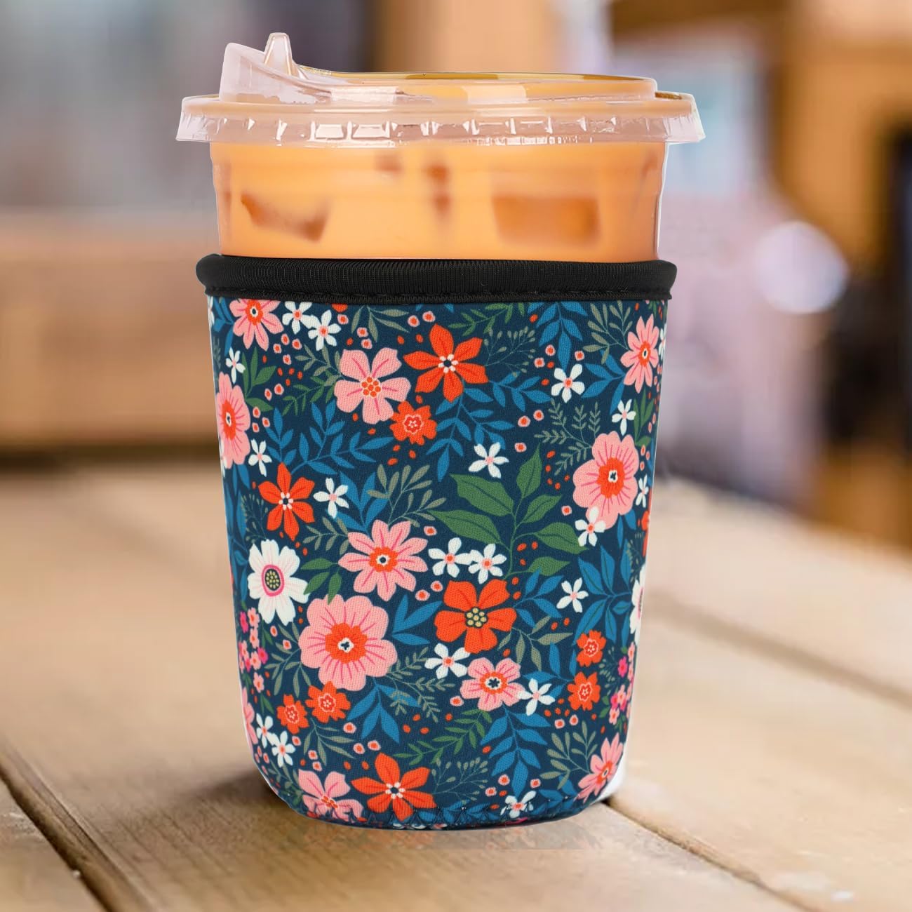Reusable 3-Pack Iced Coffee Cup Sleeve, Insulated Neoprene, Beverage Holder for Iced Coffee, Durable Drink Sleeve for Cold Beverages, Bloom Garden