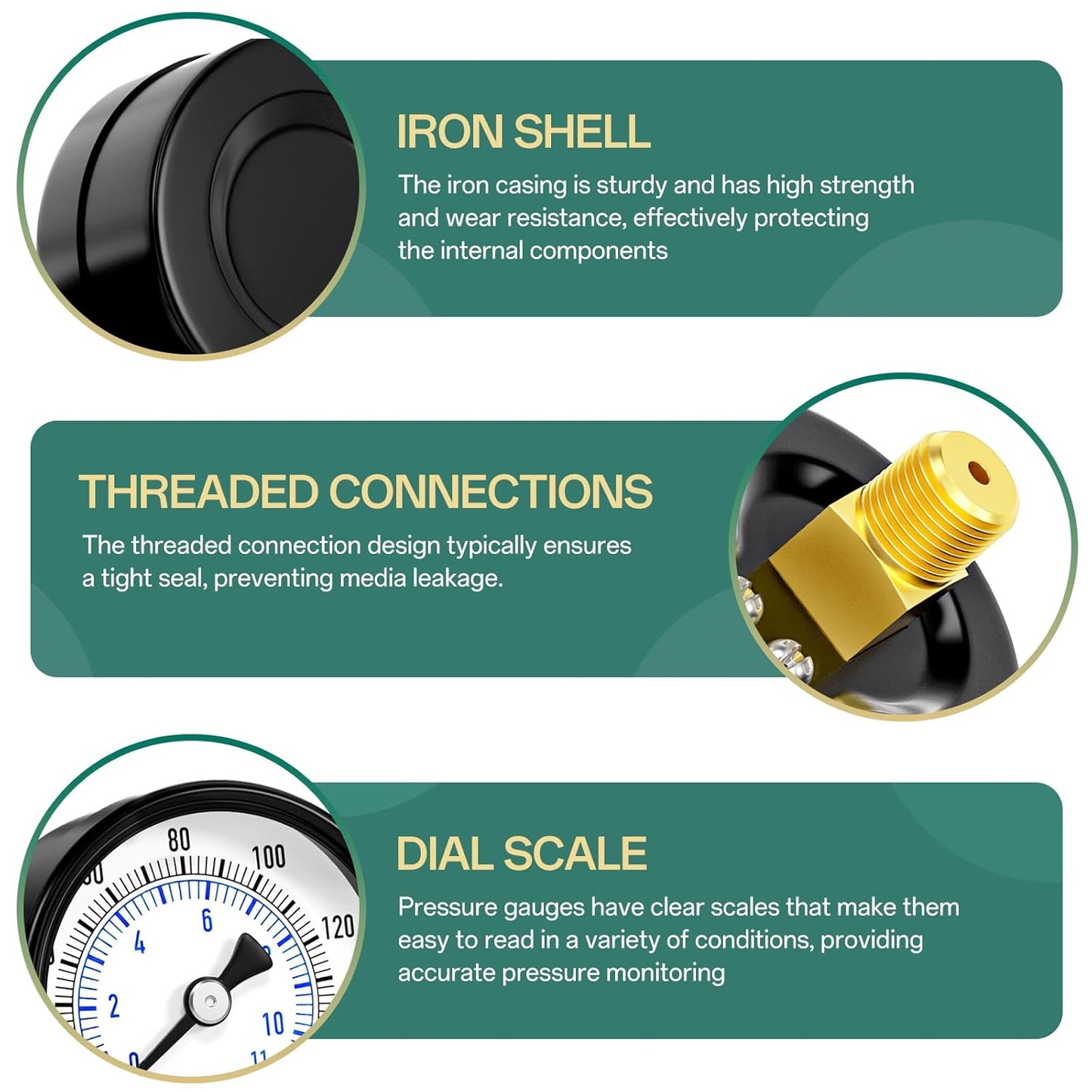 0-160psi Well Pump Pressure Gauge 1/4" NPT 2" Face Dial Size Back Mount, Multifunctional Practical Dry Pressure Gauge, for Water, Oil and Air Compressor