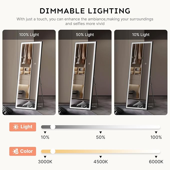 Kosmonia 71x28 Full Length Mirror, Dimmable 3 Color LED Light w/Light Memory - Image 6