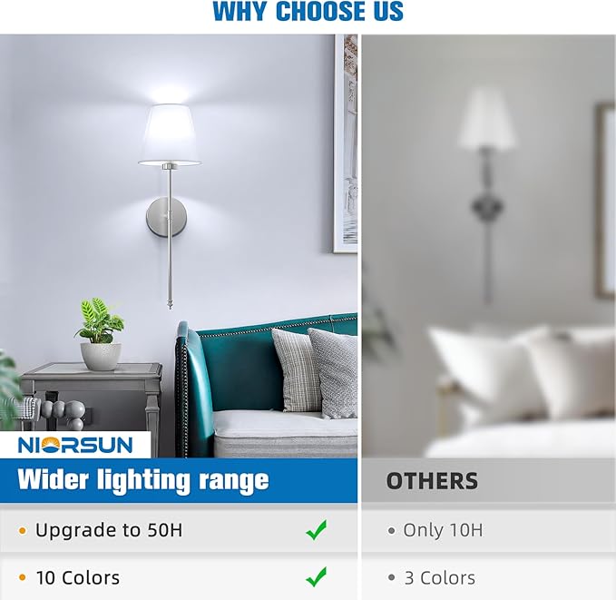 NIORSUN Battery Operated Wall Sconce Set of 2, Brushed Nickel Rechargeable Wall - Image 8