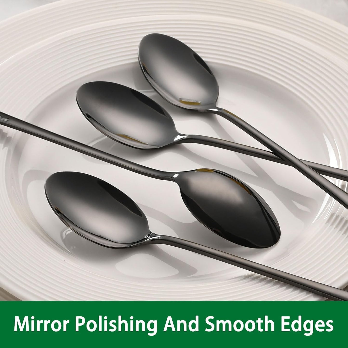 7.5 Inches Black Coffee Stirring Spoons Set,Set Of 8 Stanless Steel Iced Teaspoons,Long Handle Mixing Spoons For Cocktail And Sundae,Long Ice Cream Spoons