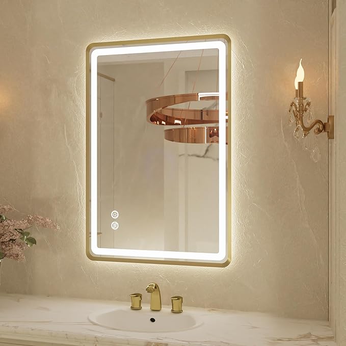 20"x 28" Gold Framed LED Mirrors by Unknown