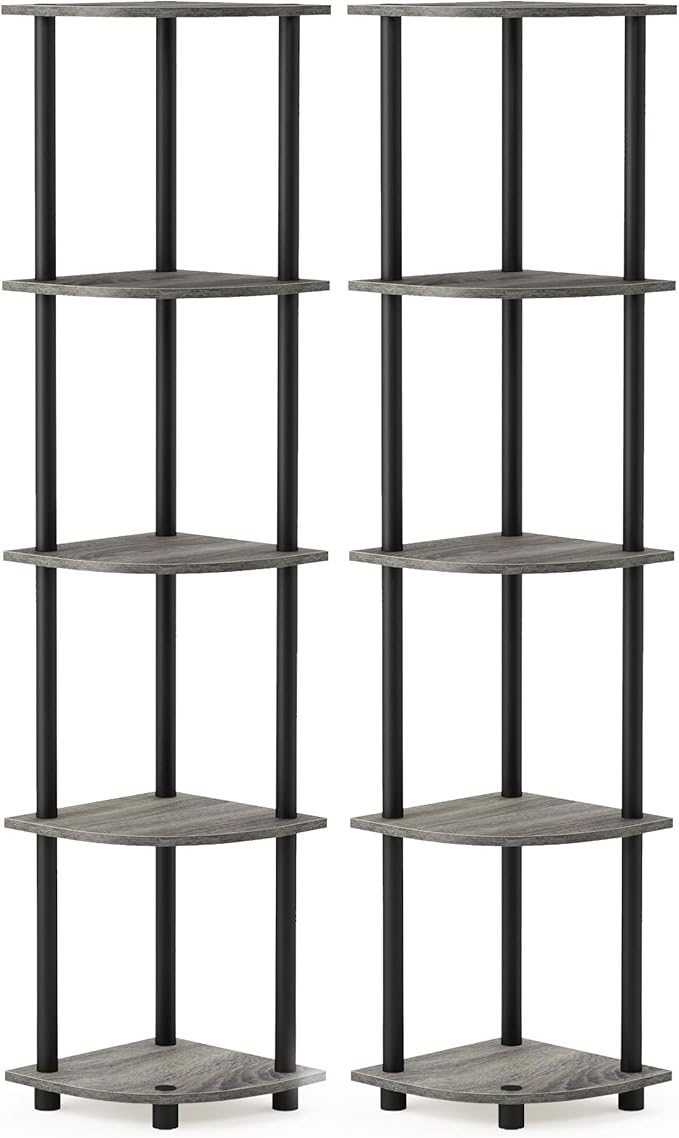 Furinno TURN-N-TUBE Corner Shelf Set of 2, 5-Tier Corner Bookshelf, Open - Image 6