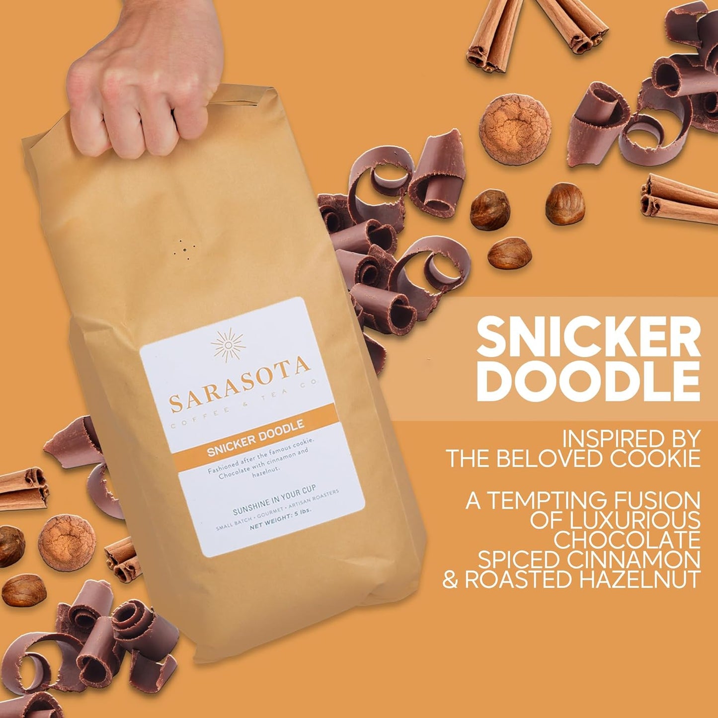 Sarasota Coffee Ground Snickerdoodle Sugar Cookie | Medium Roast Gourmet Flavored Coffee Grounds | Low Acid, Mold Free, Specialty Grade Flavored Bulk Ground | 5lb (80 oz)