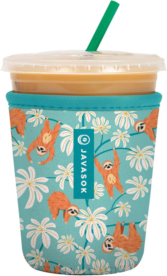 Sok It JavaSok Iced Coffee & Cold Soda Insulated Neoprene Cup Sleeve (Slothing Around, Small: 16-20oz)
