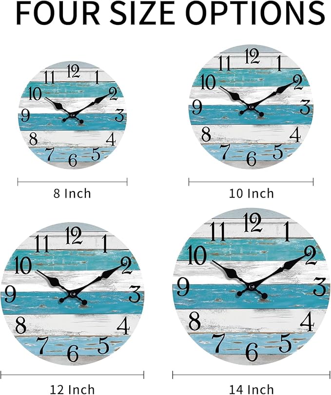 KECYET Wall Clock Battery Operated 12 Inch Outdoor Beach Style Blue Coastal - Image 2