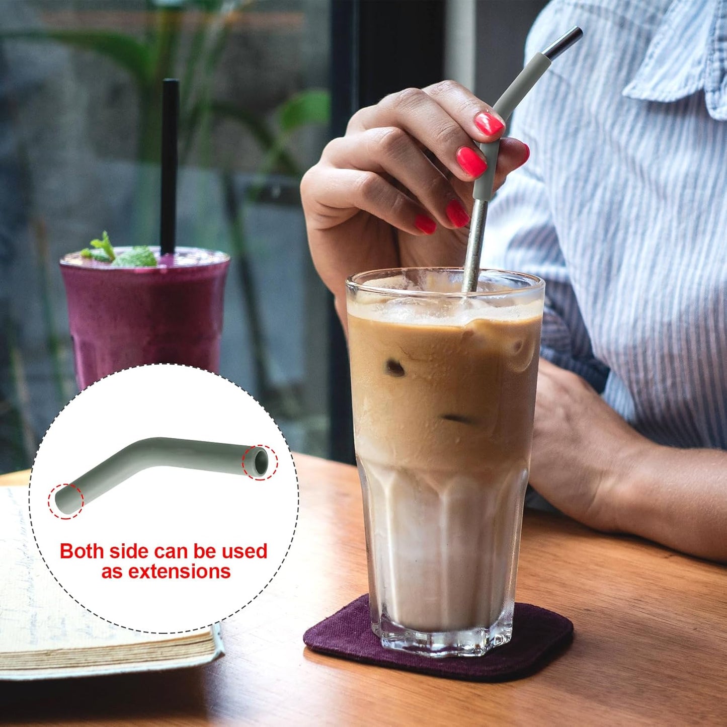 6 Pcs Army Green Silicone Straw Tips 8mm Outer Diameter Flexible Protective Eco-friendly Reusable Straw Covers for Metal Straws