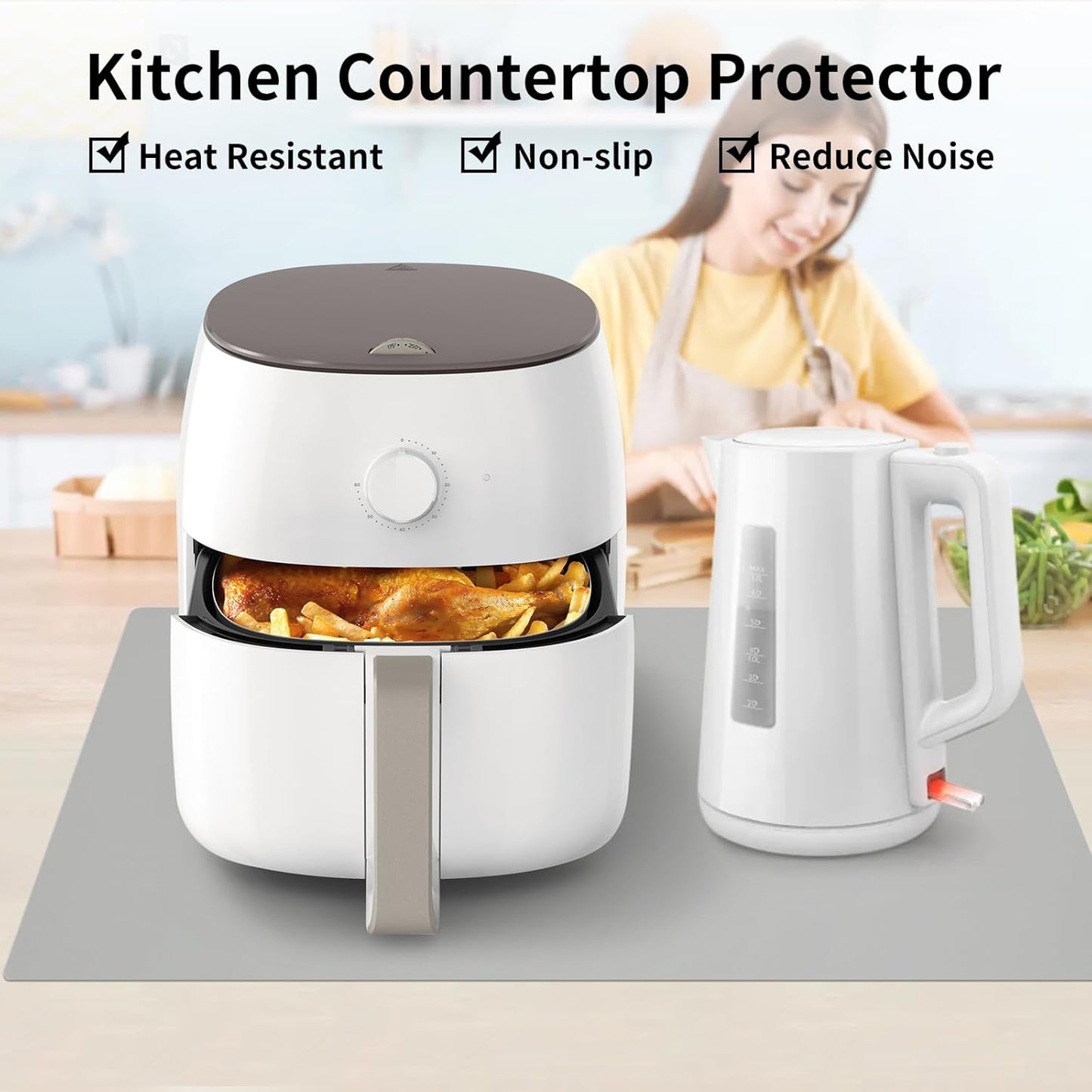 Silicone Mats for Kitchen Counter Thicker Extra Large Heat Resistant Mats Countertop Protector Liners for Bottom of Oven Air Fryer Coffee Maker, 24" x 16" x 2 mm, Grey