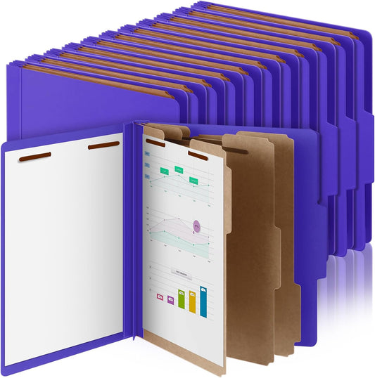36 Pcs Classification Folders Letter Size, Back to School Supply for Teacher, Student, 3 Dividers Pressboard File Folder Bulk with 2 Fasteners, 3.5 Inch Expanding File Organizer (Purple)