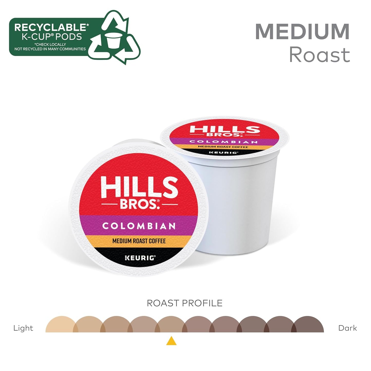 Hills Bros. Colombian Blend Keurig K-Cup Pods for Keurig Brewers – Medium Roast Premium Arabica Blend, Kosher – 2 Pack of 12 Single Serve Pods