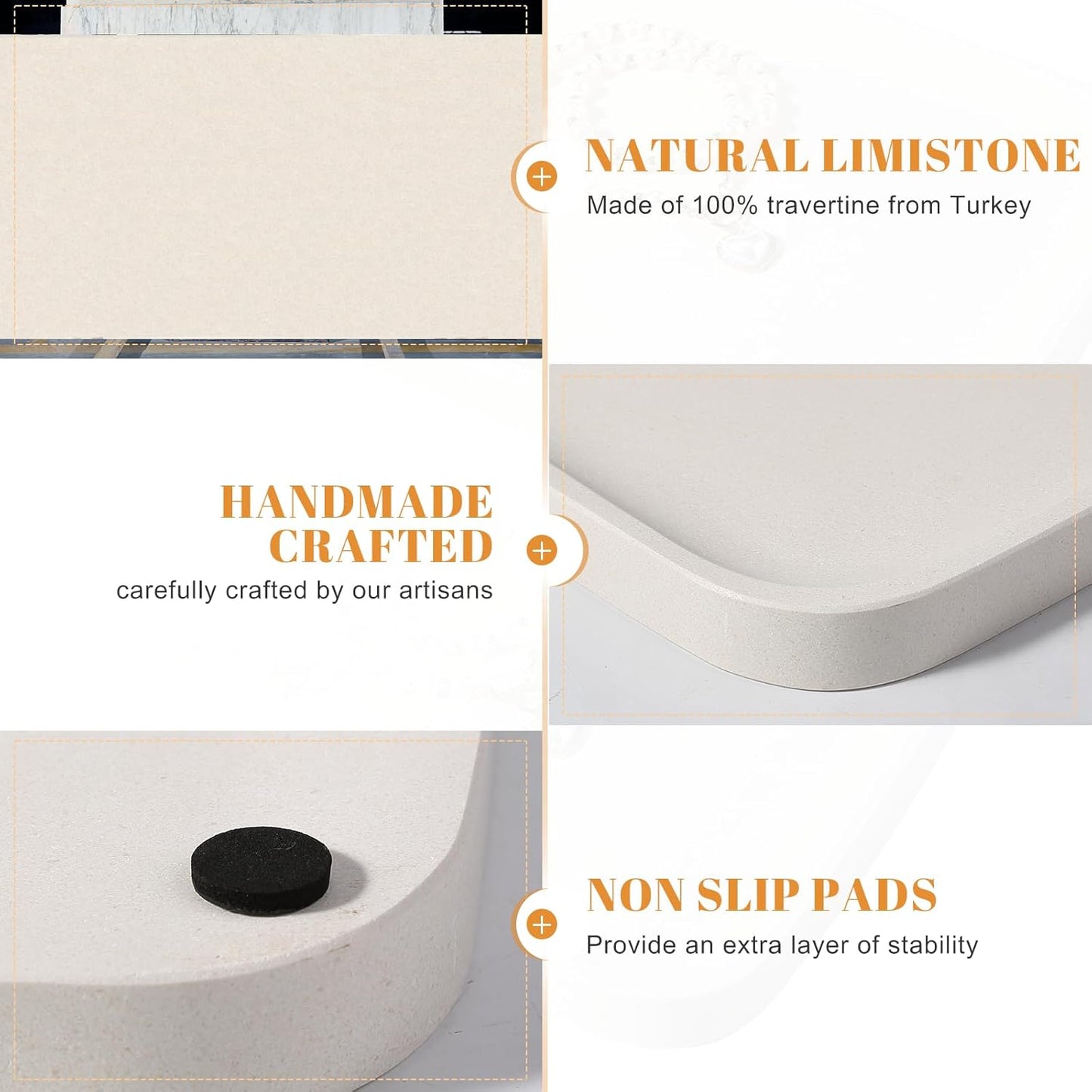 Koville Marble Tray, 12"x8" Marble Vanity Tray for Bathroom Kitchen Countertop, Rectangular Stone Tray for Cosmetics Perfume Trinket, Decorative Catchall Trays (Lymra Limestone)