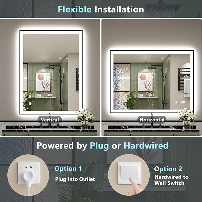 40x24 Black Framed LED Bathroom Mirror - Image 8