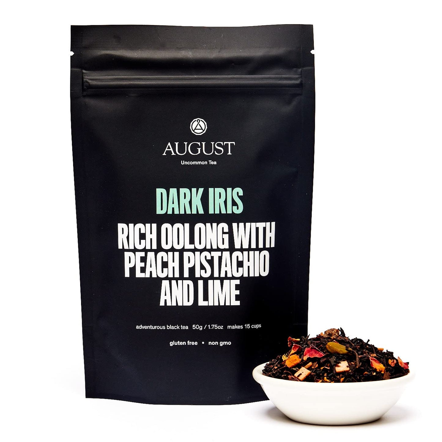 August Uncommon Dark Iris – Pistachio Peach Oolong Tea with Caffeine – Smooth and Energizing with Floral and Fruity Notes – Loose Leaf Tea for Daily Enjoyment in a Convenient Resealable Pouch (1.75oz)