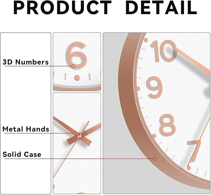 Roymnie Wall Clock 12 Inch Silent Wall Clocks Battery Operated- Modern Non - Image 7