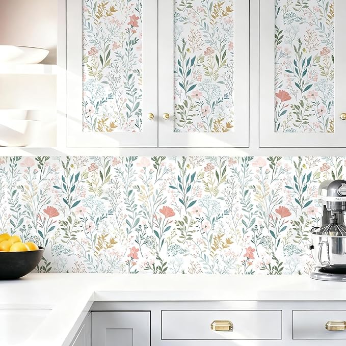 Froluya Floral Peel and Stick Wallpaper Boho Floral Contact Paper 16.9" x - Image 9
