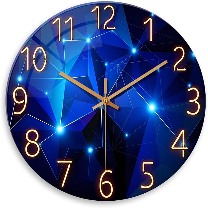 Blue Wall Clock Battery Operated 16 Inch Analog Glass Wall Clock Non Ticking by Constantplanet%E6%97%97%E8%88%B0%E5%BA%97