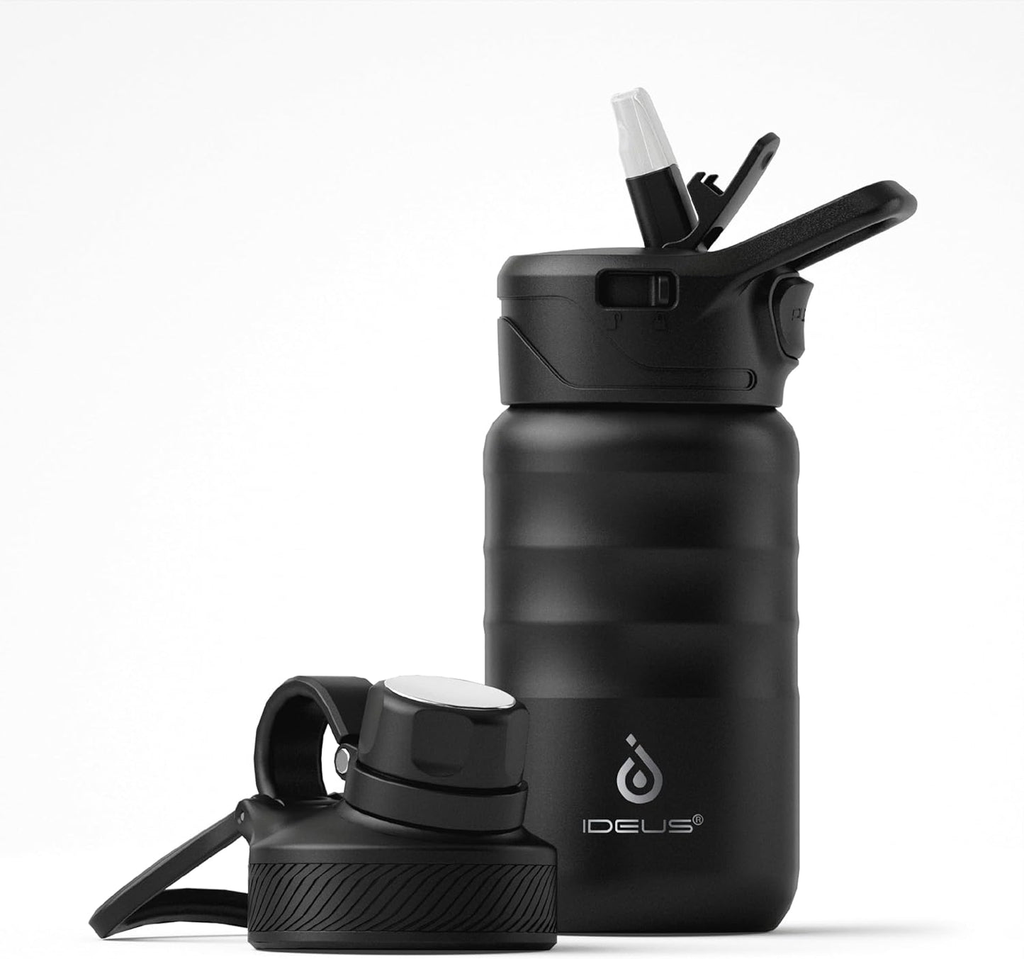 IDEUS Insulated Water Bottle 12oz, Stainless Steel Insulated Water Bottle For School, Insulated Bottles With Straws Leakproof, Vacuum Double Wall Water Bottles For Boys And Girls With 2 Lids, BPA Free