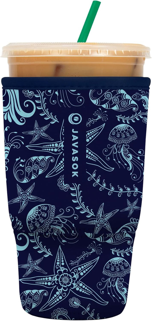 Sok It JavaSok Iced Coffee & Cold Soda Insulated Neoprene Cup Sleeve (Ocean Oasis, Large: 30-32oz)