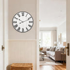 Large Rustic Wooden Wall Clock, 24 Inch Whitewashed Farmhouse Wall Clock - Image 4