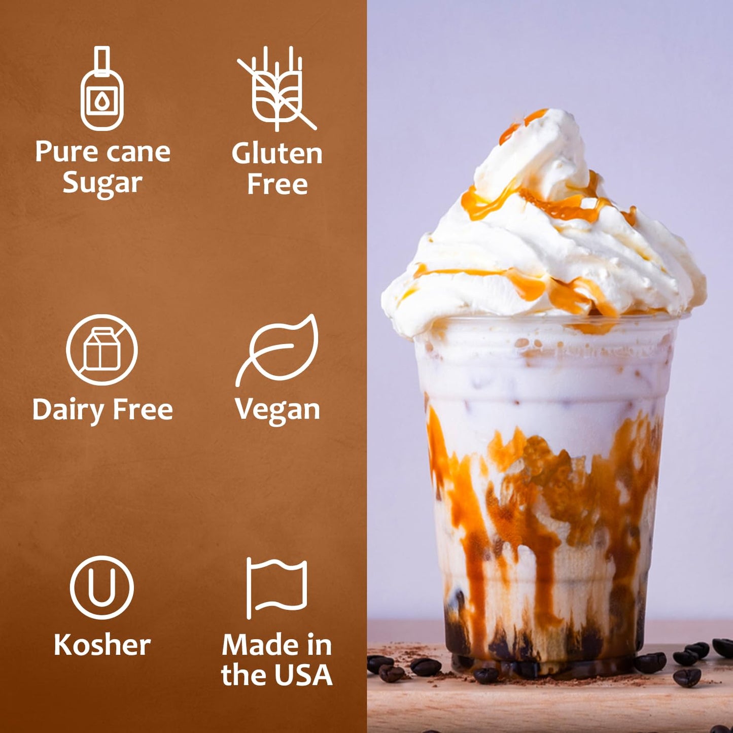 Syruvia SALTELLA Coffee Syrup Vanilla Salted Caramel - 25.4 fl oz - Kosher Coffee Syrups, Gluten Free, No Coloring, Perfect for Drinks, Soda, Shakes, Desserts, and More.