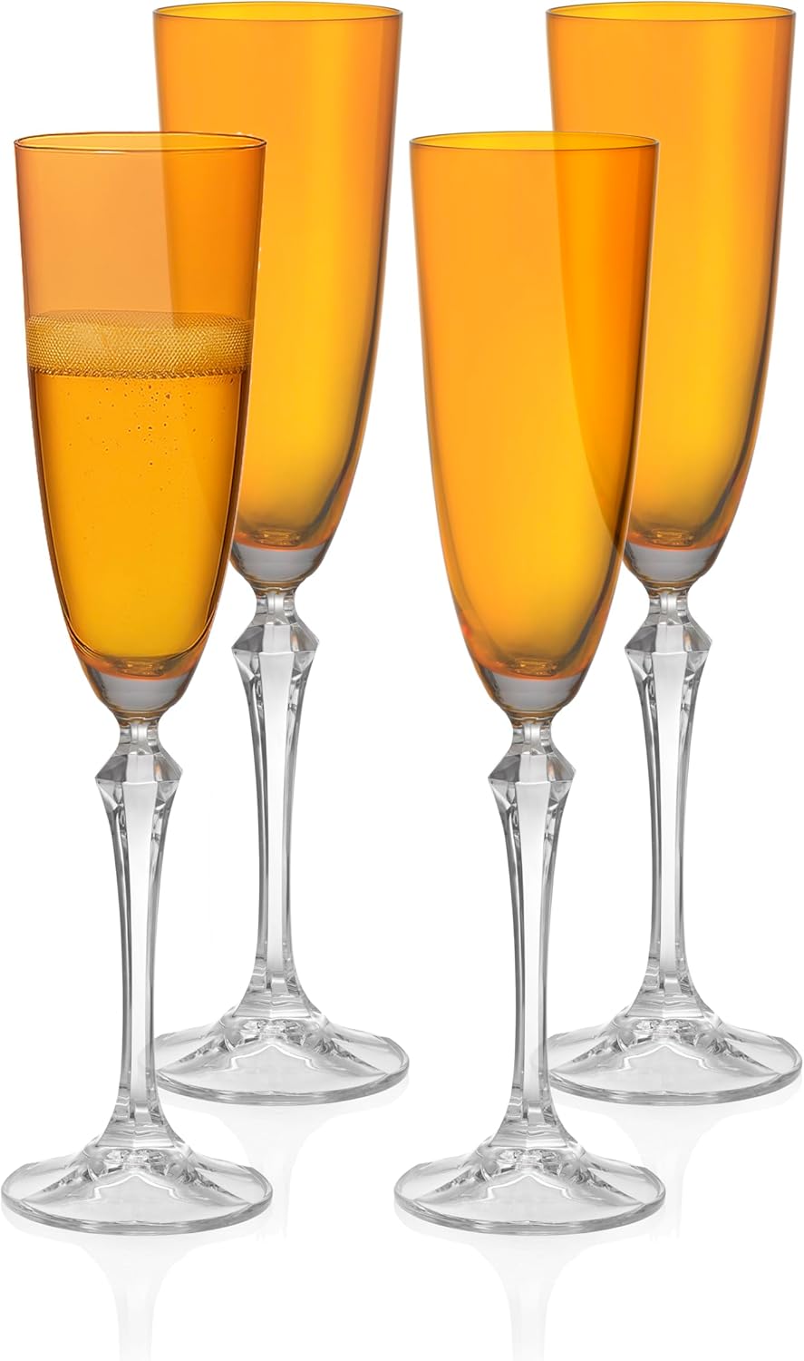 Barski Champagne Flute Glasses - Set of 4 - Amber Colored Cup with Clear Stem - Each Glass is 7 oz., for Prosecco, Sparkling Wine, Mimosas, Cocktails, Weddings Anniversaries - Made in Europe