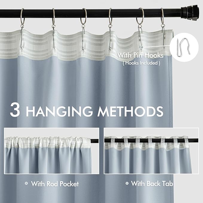 MIULEE Light Blue Back Tab Blackout Curtains 63 Inch Length 2 Panels Set - Image 3