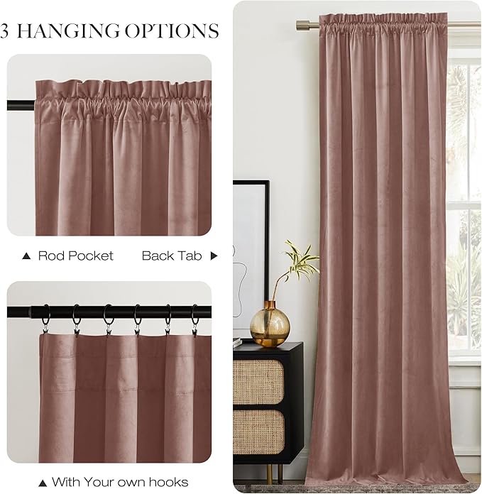 NICETOWN Room Darkening Dusty Pink Velvet Curtains 96 inch Length - Image 7