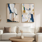 Large Framed Neutral Abstract Wall Art, 2 Piece Beige and Navy Blue Modern - Image 4