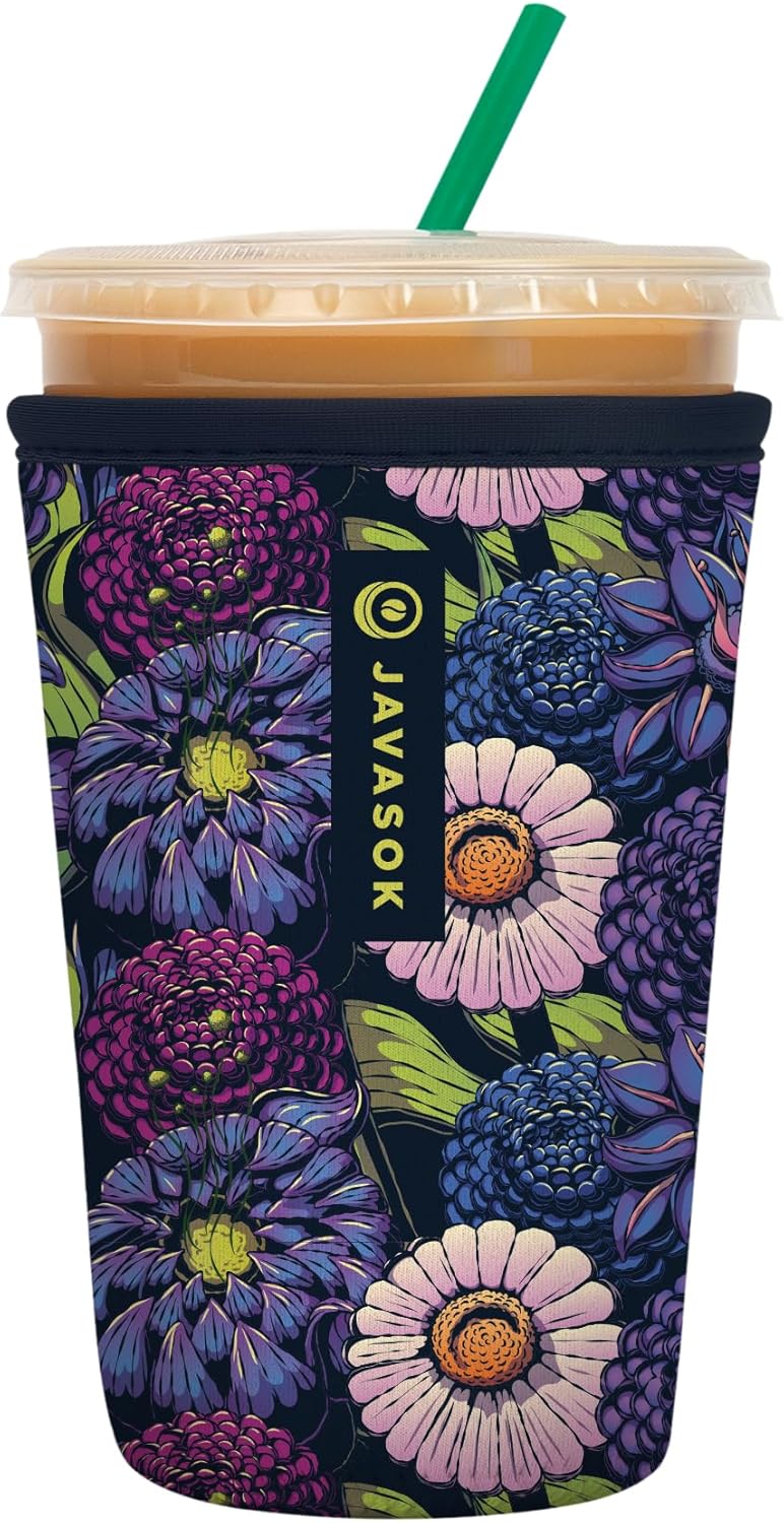 Sok It JavaSok Iced Coffee & Cold Soda Insulated Neoprene Cup Sleeve (Secret Garden, Medium: 22-28oz)