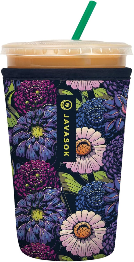 Sok It JavaSok Iced Coffee & Cold Soda Insulated Neoprene Cup Sleeve (Secret Garden, Medium: 22-28oz)