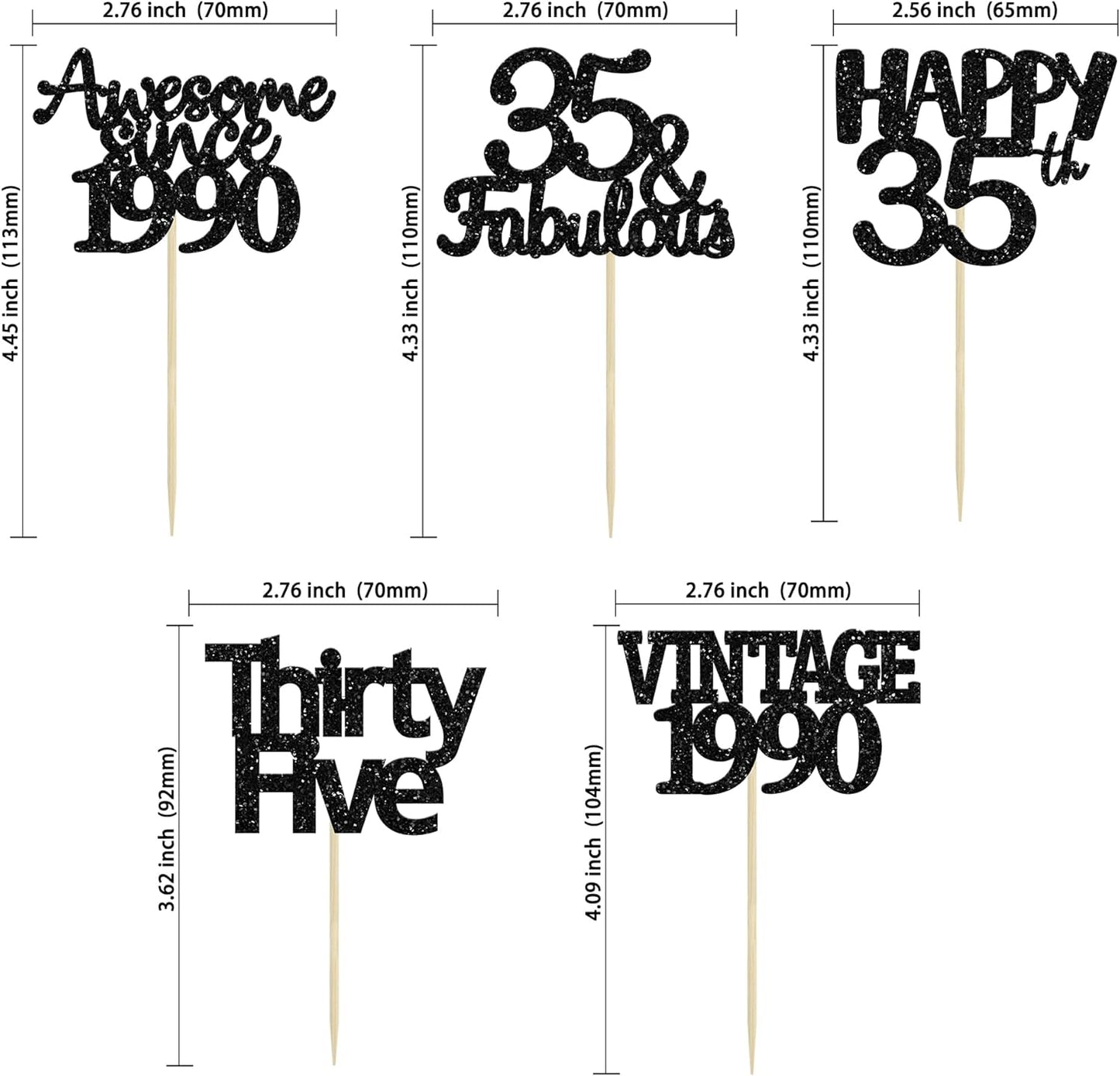 Gyufise 30 Pack Vintage 1989 Cupcake Toppers Black Glitter Thirty Five Happy 35 Cake Decorations Cheers to 35 Years Birthday Cupcake Picks 35th Birthday Anniversary Cake Decorations