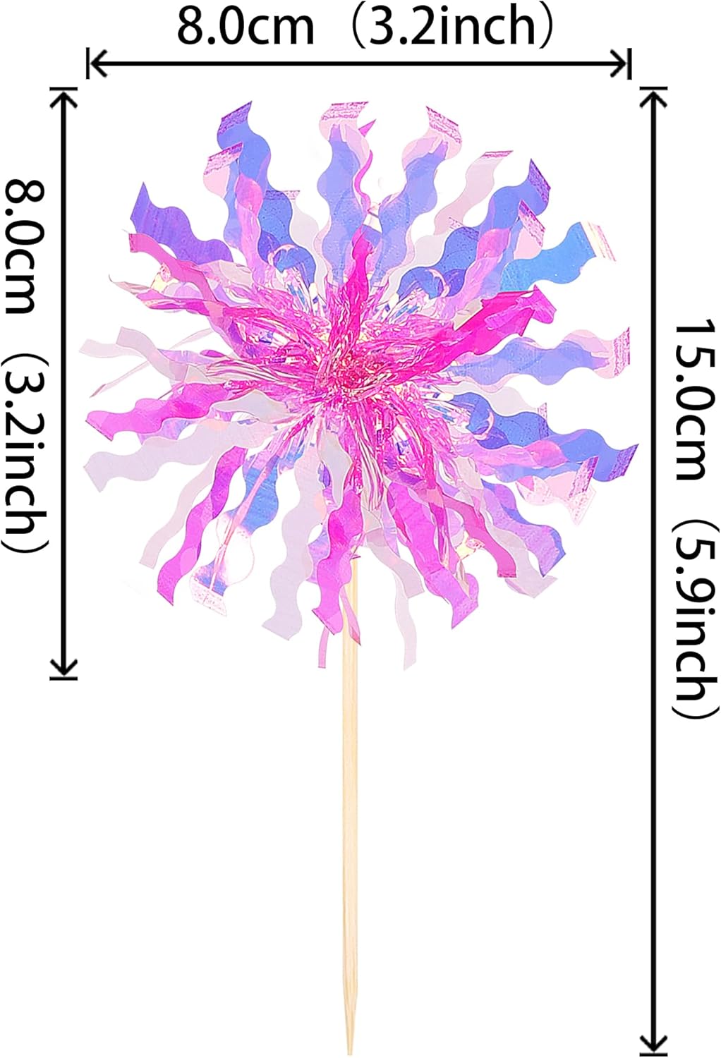 30 PCS Foil Firework Cupcake Toppers Sparkle Tinsel Cupcake Picks Happy Birthday Cake Decorations Drink Stirrers Cocktail Food Fruit Toothpicks for Baby Shower Graduation Party Supplies Rose Red