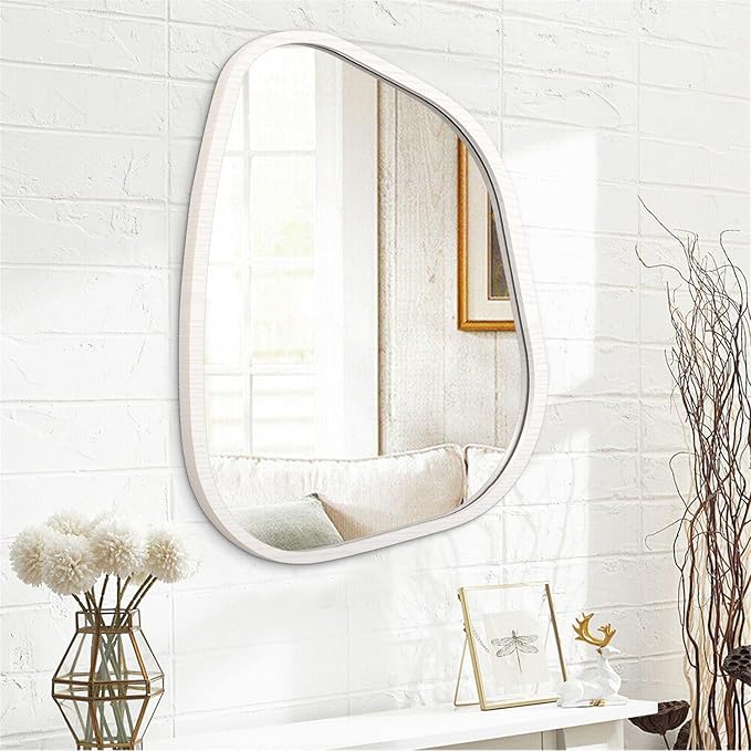 Asymmetrical Mirror Small 26"x18" Irregular Wall Mirror Modern Wood Frame - Image 2