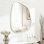 Asymmetrical Mirror Small 26"x18" Irregular Wall Mirror Modern Wood Frame - Image 2