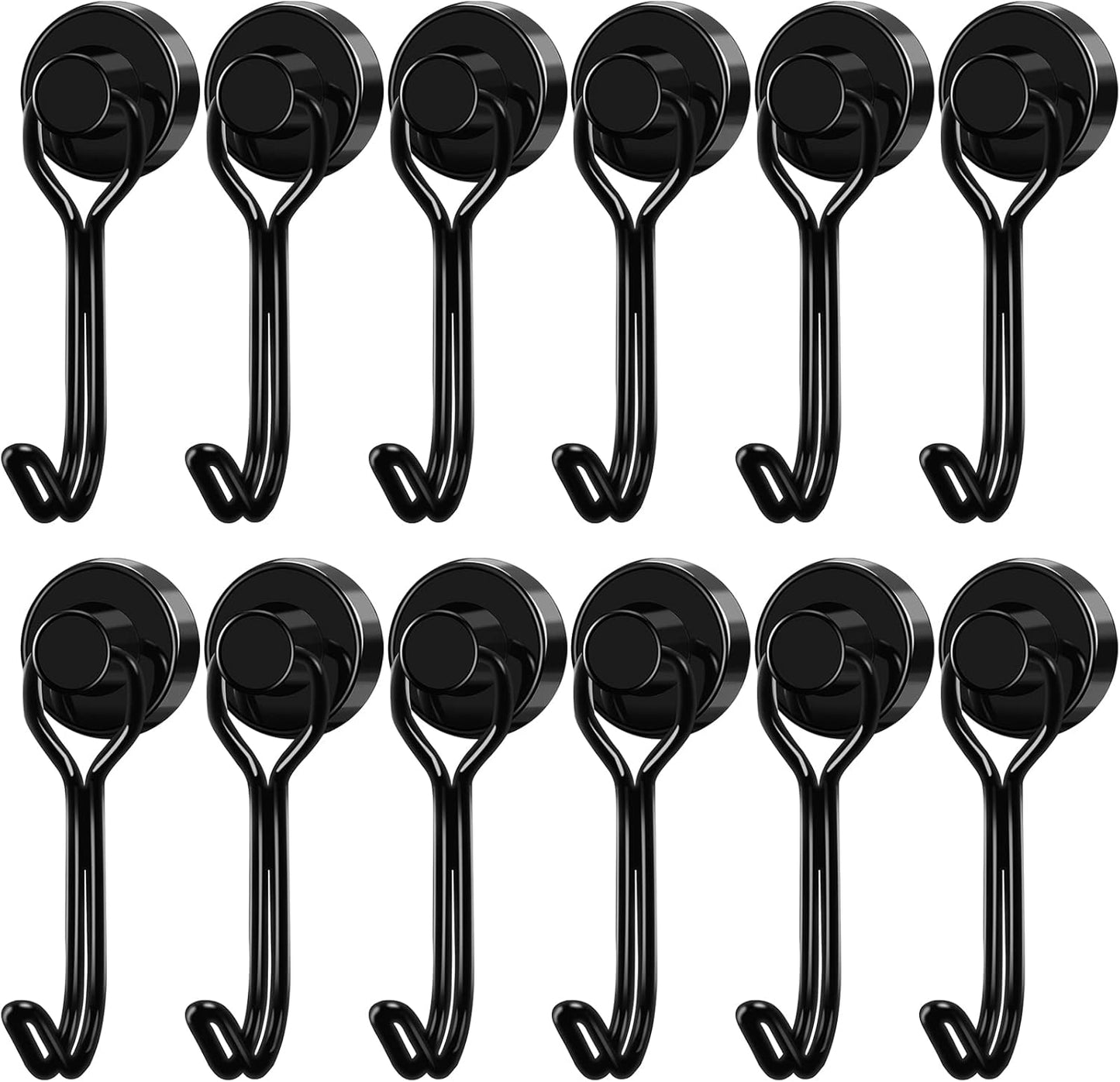 LOVIMAG Hooks, 30lbs+ Magnetic Magnet Hook 2025 Cruise Cabin Ship Essentials Heavy Duty Strong Refrigerator Fridge Hanging for Classroom Beach Vacation Kitchen Grills Home Mug Hanger (12 Pack), Black