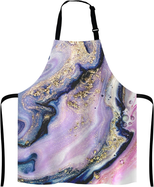 Marble Apron, Colorful Natural Luxury Gouache Landscape Unisex Kitchen Bib with Adjustable Neck for Cooking Gardening,Adult Size