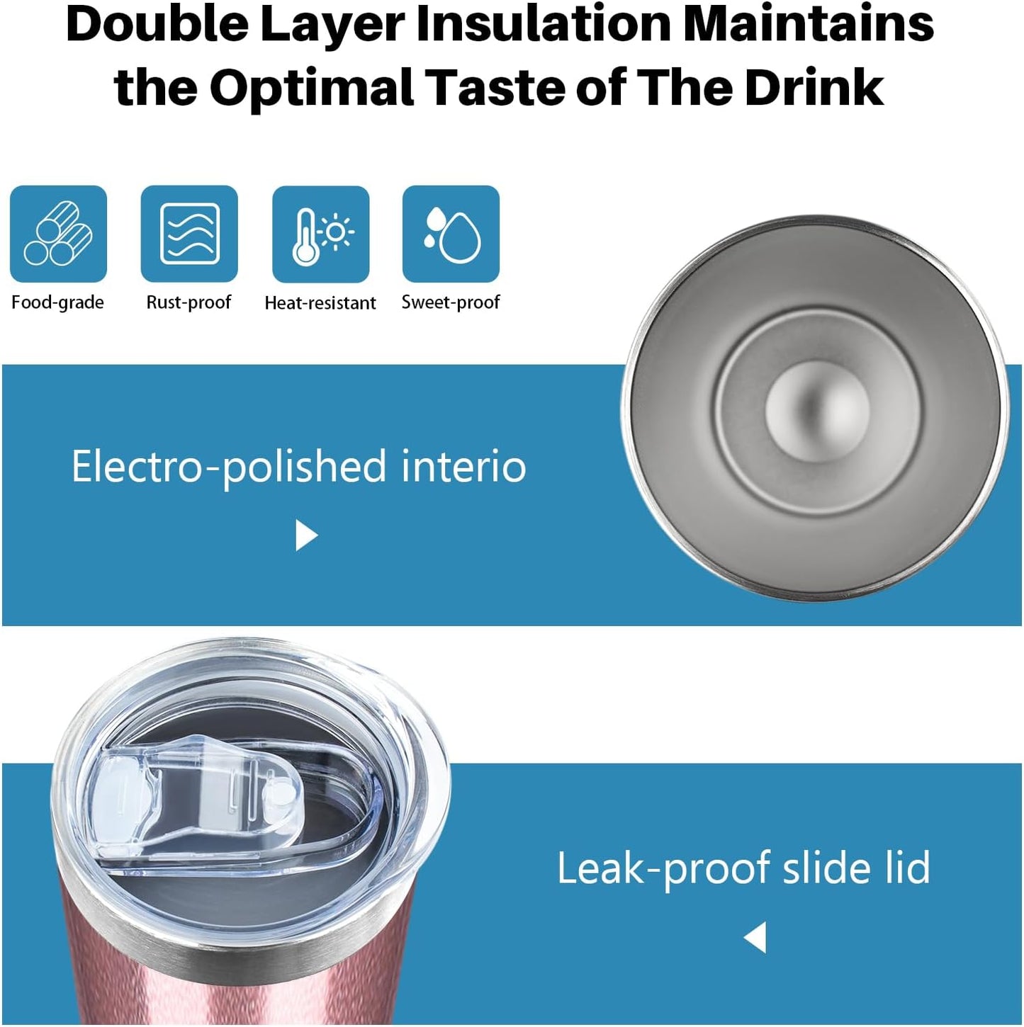 20 oz Skinny Tumblers with Lid and Straw,Stainless Steel Vacuum Insulated Tumbler Cup Double Wall Travel Coffee Mug, Thermal Water Tumbler for Hot and Cold Drinks(Rose Gold,8)