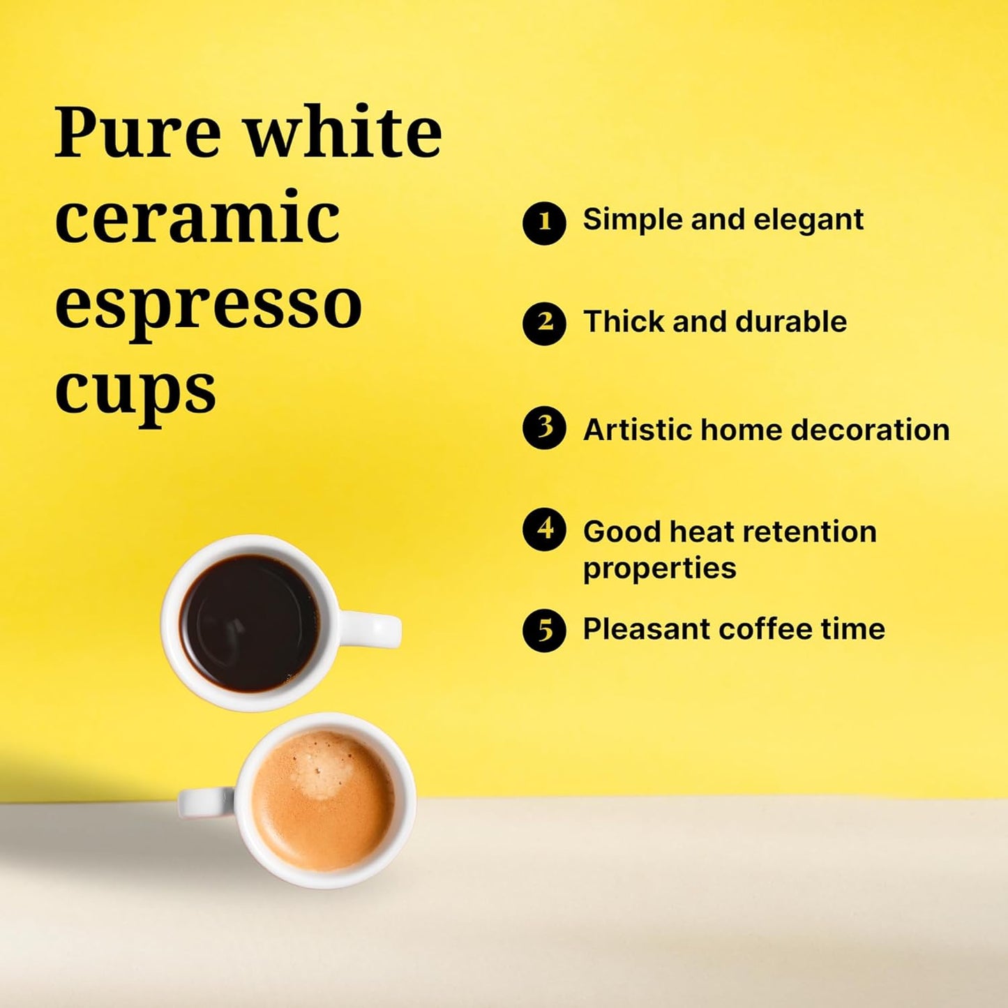 2.5 oz / 75 ml Pure White Ceramic Espresso Cups, Set of 2, Demitasse Espresso Mugs, SSE-114-16