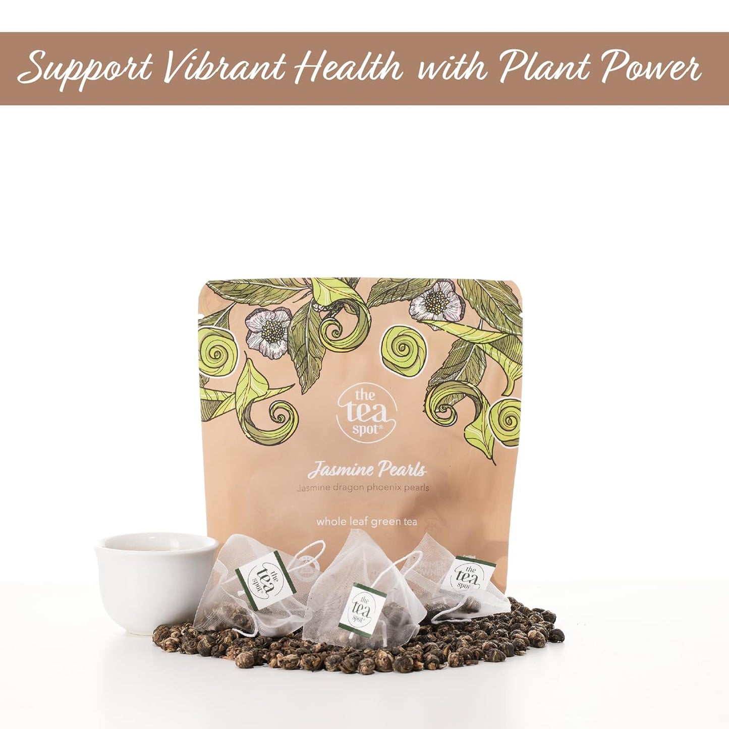 The Tea Spot Jasmine Pearls Green Tea | High-grade Jasmine infused Green Tea Pearls from Fujian | 15 Tea Bags