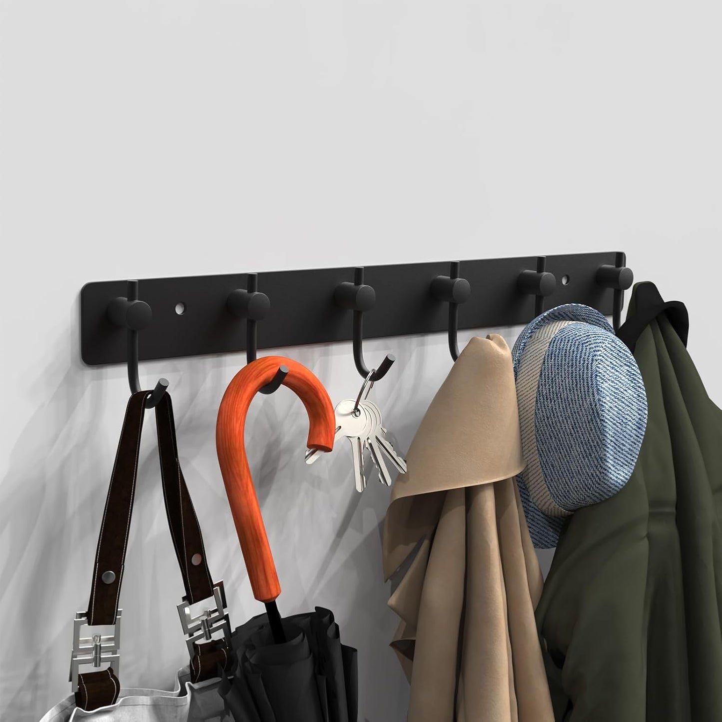 VAEHOLD Wall Hooks for Hanging, Black Coat Rack Wall Mount with 6 Coat Hooks, Towel Hanger, Hat Hooks, Robes Hook in Bathroom, Bedroom, Kitchen, Living Room (1PACK)