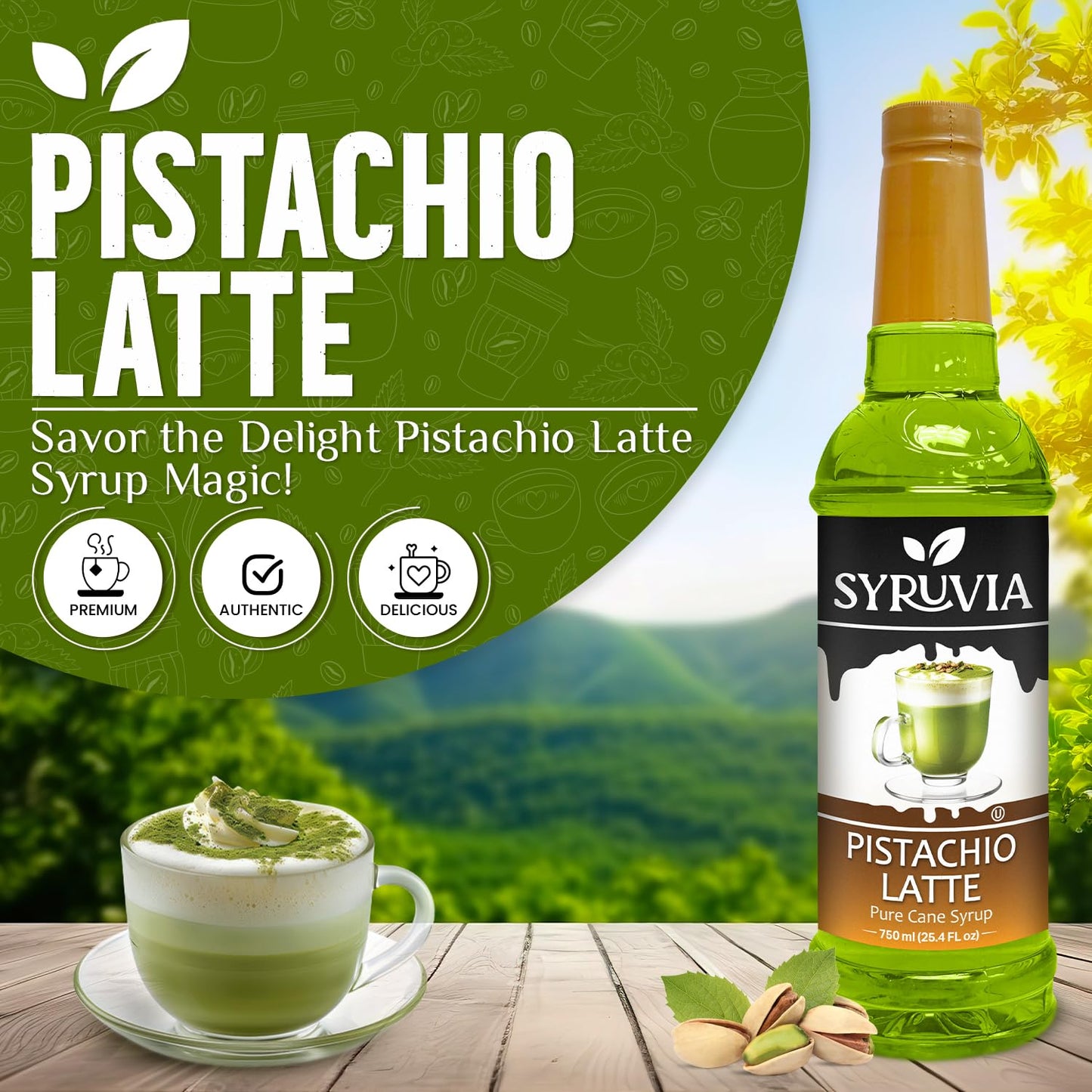 Syruvia Pistachio Latte Syrup & Cinnamon Oatmeal Cookie Syrup - 25.4 fl oz. Premium Coffee Flavoring Syrup. Kosher, & Gluten-Free. Perfect for Enhancing Drinks, Smoothies, Shakes, Desserts, & More.