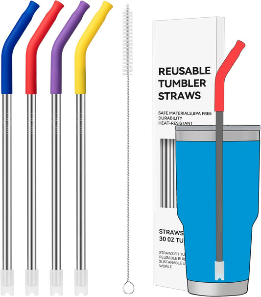 30oz Metal Straws for Stanley 30oz Cup, 4 PCS Stainless Steel Reusable Drinking Straw for YETI, STANLEY, US Acrylio, BJPKPK, Simple Modern and so on
